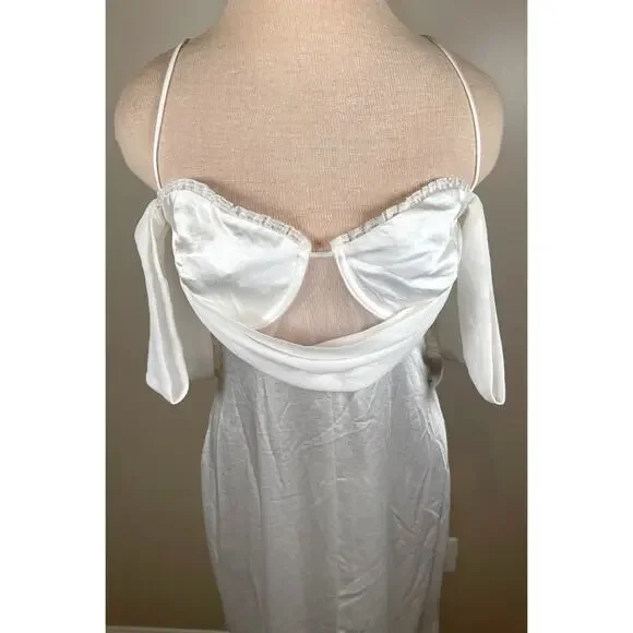 FOR LOVE & LEMONS Cora Cowl Neck Draped Off the Shoulder White Maxi Gown Size L - Picture 6 of 14